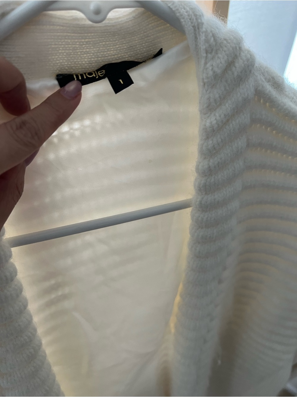 Maje Cream Open-Front Ribbed Shawl Cardigan - Picture 8 of 9
